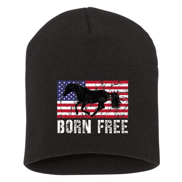 Born Free Horse American Flag Wild Mustang Short Acrylic Beanie