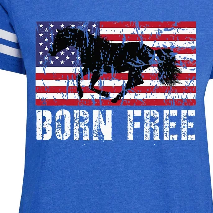 Born Free Horse American Flag Wild Mustang Enza Ladies Jersey Football T-Shirt