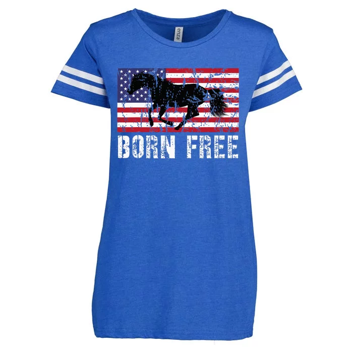 Born Free Horse American Flag Wild Mustang Enza Ladies Jersey Football T-Shirt