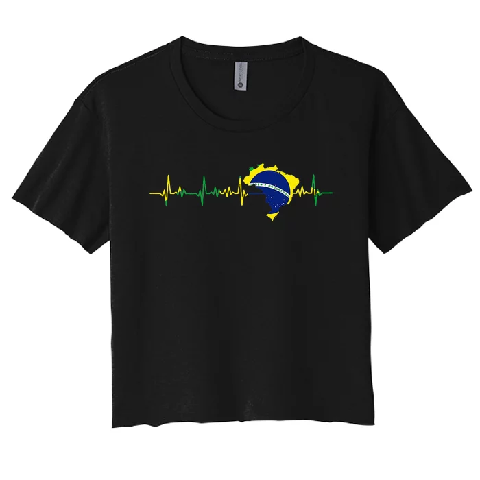 Brazil flag heartbeat Brasil Women's Crop Top Tee