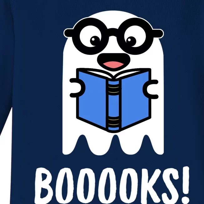 Booooks Funny Halloween Cute Ghost Reading Books Pun Gift Baby Long Sleeve Bodysuit