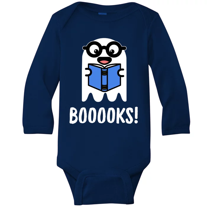 Booooks Funny Halloween Cute Ghost Reading Books Pun Gift Baby Long Sleeve Bodysuit