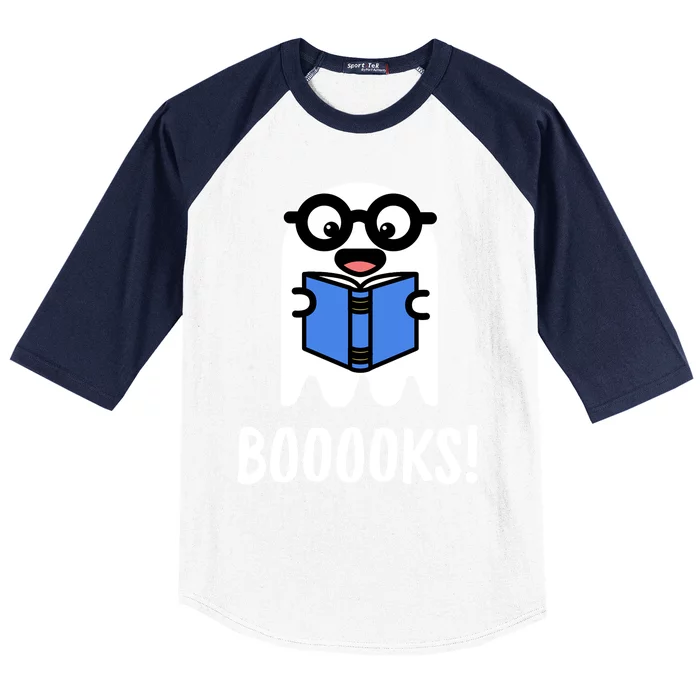 Booooks Funny Halloween Cute Ghost Reading Books Pun Gift Baseball Sleeve Shirt