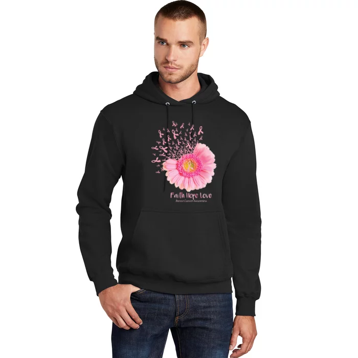 Butterflies Faith Hope Love Breast Cancer Butterflies Sunflower Hoodie