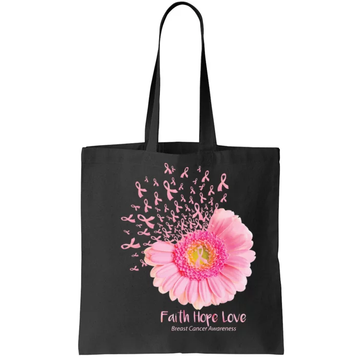 Butterflies Faith Hope Love Breast Cancer Butterflies Sunflower Tote Bag