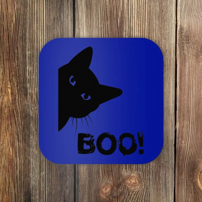 Boo! Funny Hiding Peekaboo Scary Halloween Cat Coaster