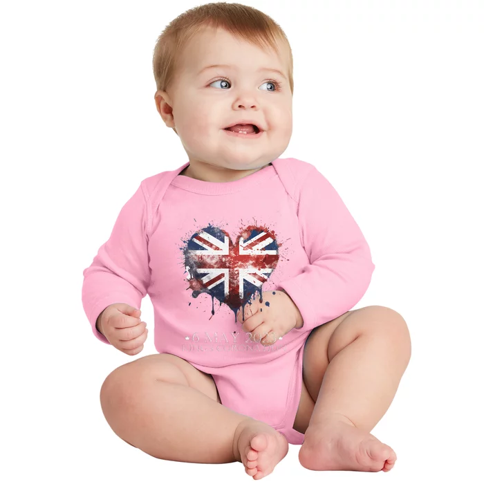 british flag heart King's Coronation. Union Jack Charles Baby Long Sleeve Bodysuit