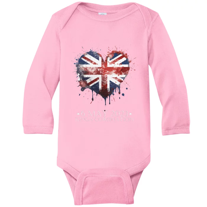 british flag heart King's Coronation. Union Jack Charles Baby Long Sleeve Bodysuit