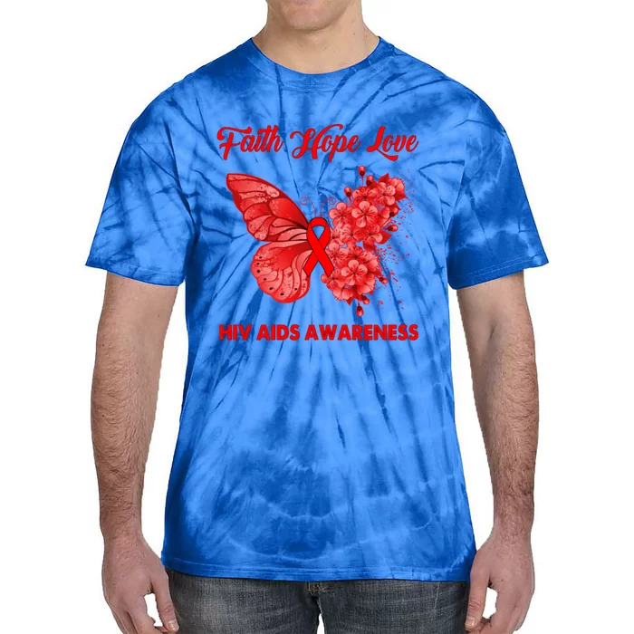 Butterfly Faith Hope Love Red Ribbon Hiv Aids Day Warrior Gift Tie-Dye T-Shirt