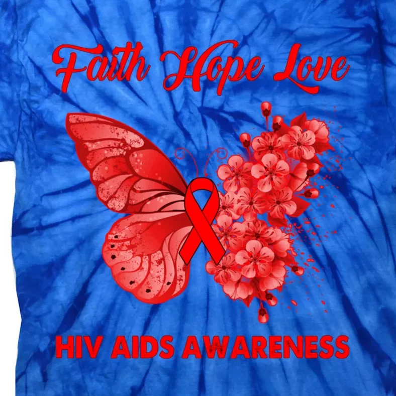 Butterfly Faith Hope Love Red Ribbon Hiv Aids Day Warrior Gift Tie-Dye T-Shirt