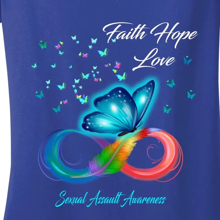 Butterfly Faith Hope Love Sexual Assault Awareness Gift Women's V-Neck T-Shirt