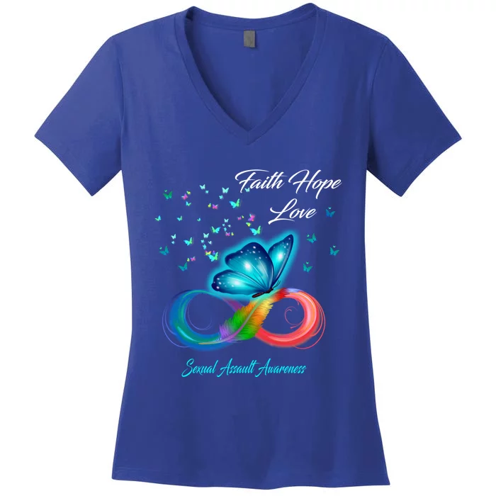 Butterfly Faith Hope Love Sexual Assault Awareness Gift Women's V-Neck T-Shirt