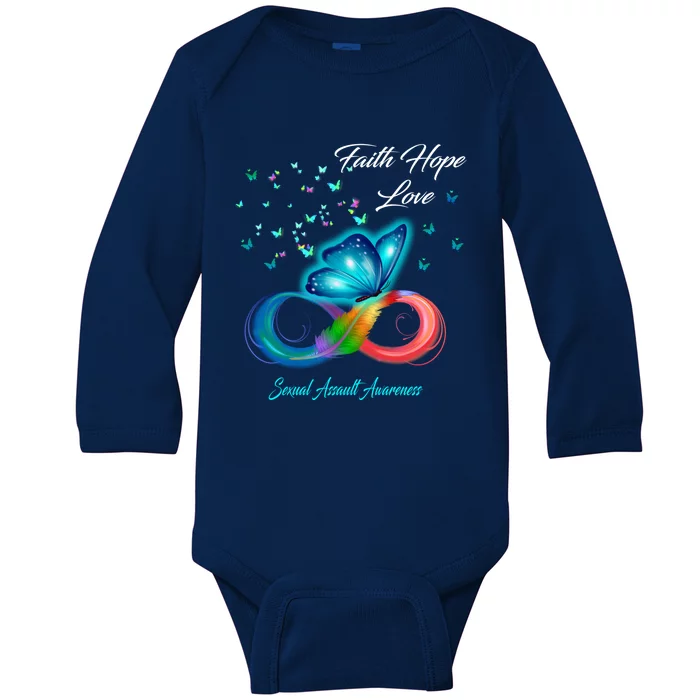 Butterfly Faith Hope Love Sexual Assault Awareness Gift Baby Long Sleeve Bodysuit