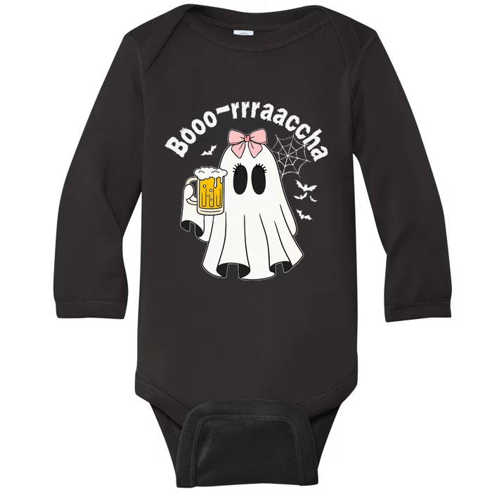 Booracha Funny Halloween Ghost Beer Design Borracha Baby Long Sleeve Bodysuit