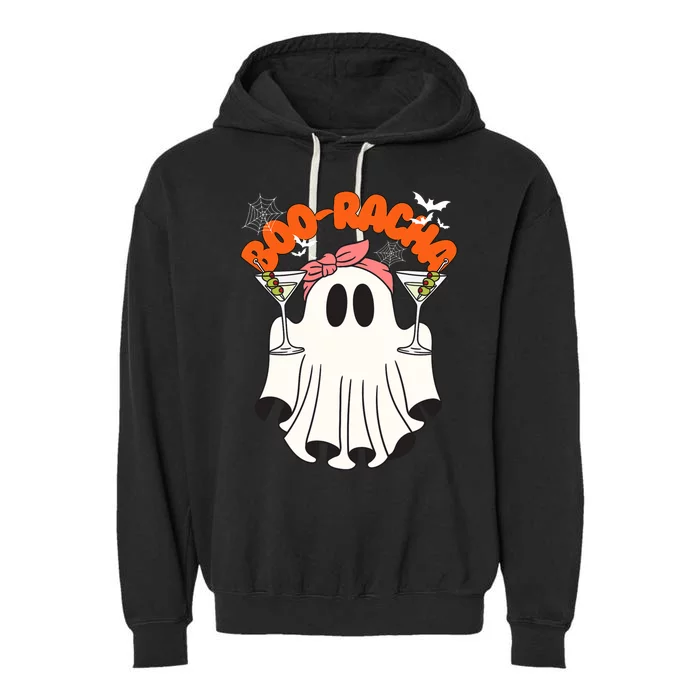 Booracha Funny Halloween Ghost Drinking Margarita Boo Racha Garment-Dyed Fleece Hoodie