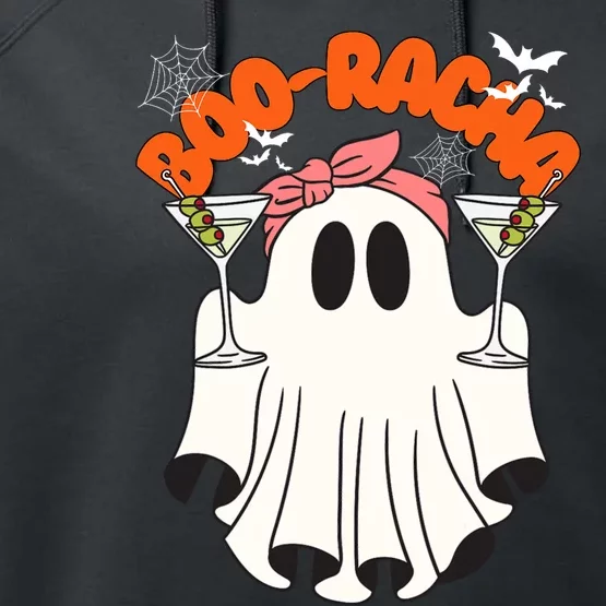 Booracha Funny Halloween Ghost Drinking Margarita Boo Racha Performance Fleece Hoodie