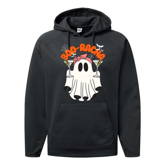 Booracha Funny Halloween Ghost Drinking Margarita Boo Racha Performance Fleece Hoodie