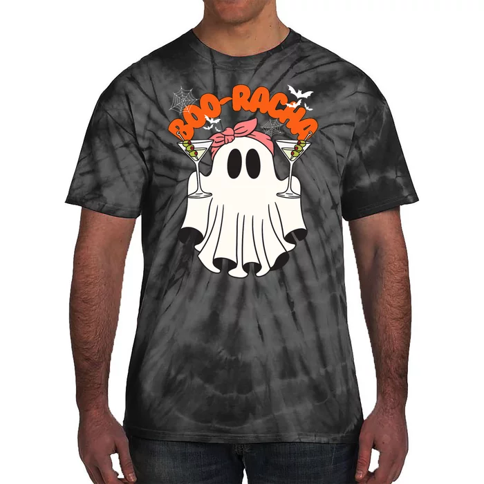 Booracha Funny Halloween Ghost Drinking Margarita Boo Racha Tie-Dye T-Shirt