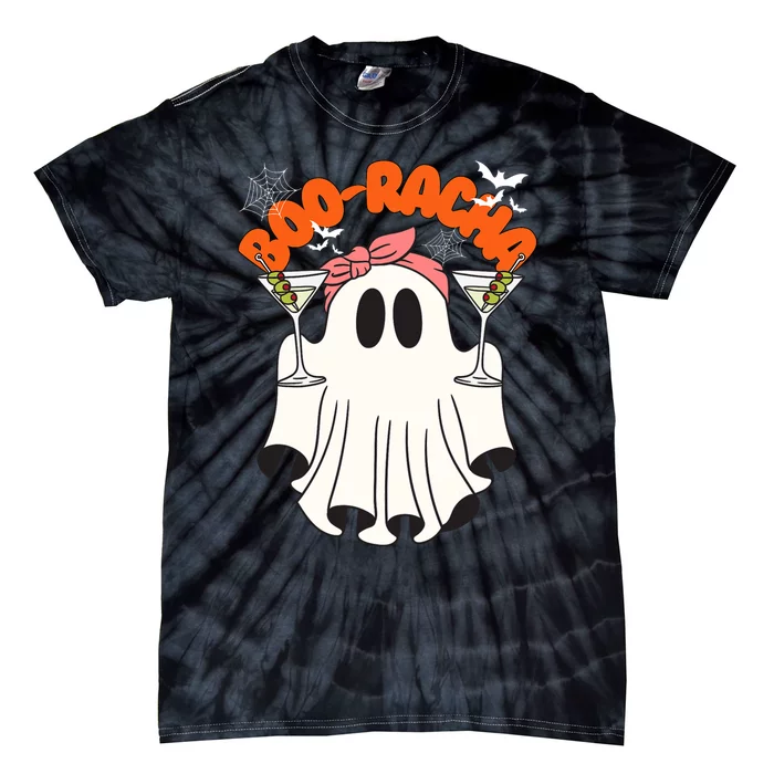 Booracha Funny Halloween Ghost Drinking Margarita Boo Racha Tie-Dye T-Shirt