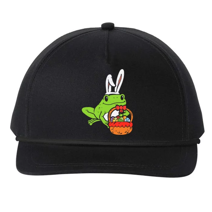 Bunny Frog Holding Eggs Basket Funny Easter Day Animal Lover Snapback Five-Panel Rope Hat