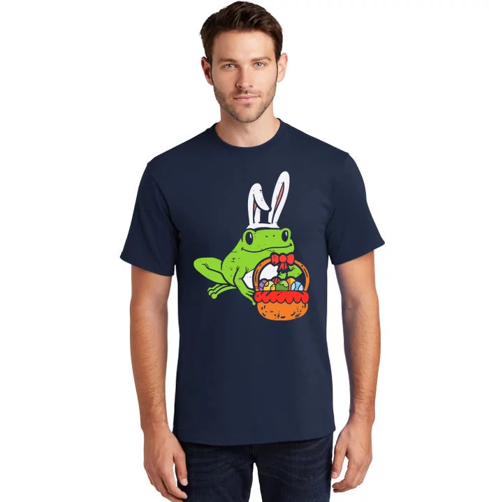 Bunny Frog Holding Eggs Basket Funny Easter Day Animal Lover Tall T-Shirt