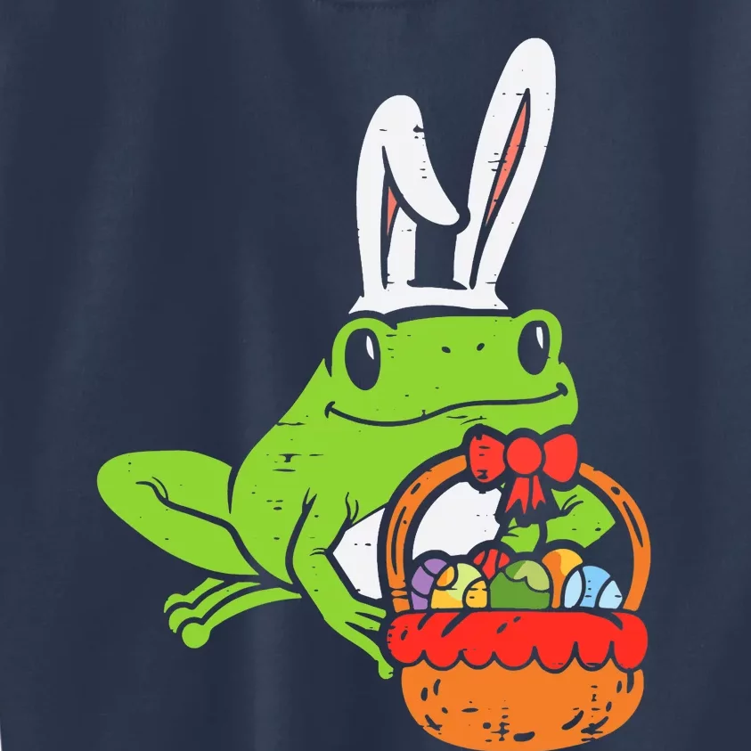 Bunny Frog Holding Eggs Basket Funny Easter Day Animal Lover Kids Sweatshirt