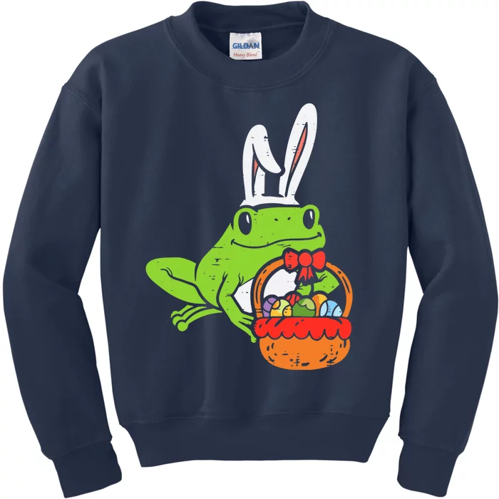 Bunny Frog Holding Eggs Basket Funny Easter Day Animal Lover Kids Sweatshirt