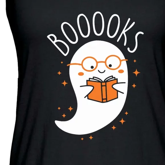 Booooks Funny Halloween Teacher Book Library Reading Ladies Essential Flowy Tank