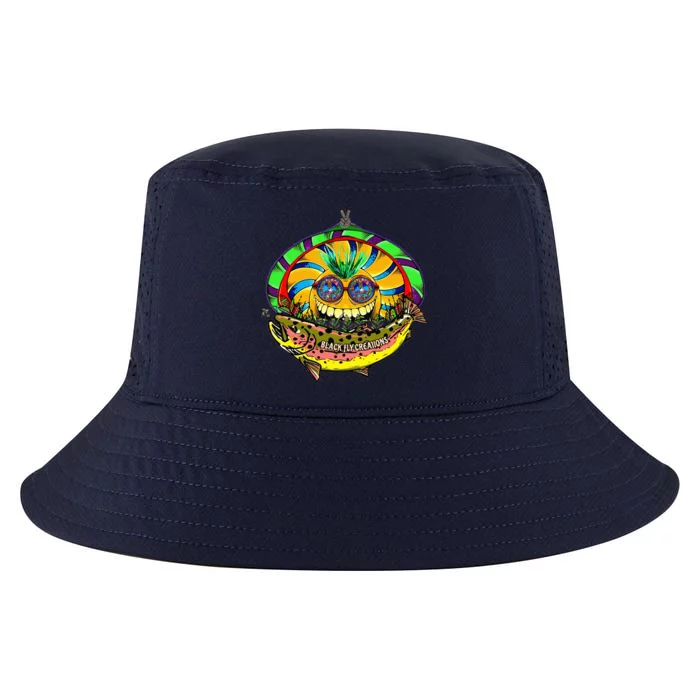 Black Fly Hippie Trout Retro 60s Fly Fishing Tenkara Peace Cool Comfort Performance Bucket Hat