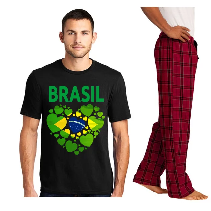 Brazilian Flag Heart Idea And Brazil Flag Heritage Gift Pajama Set