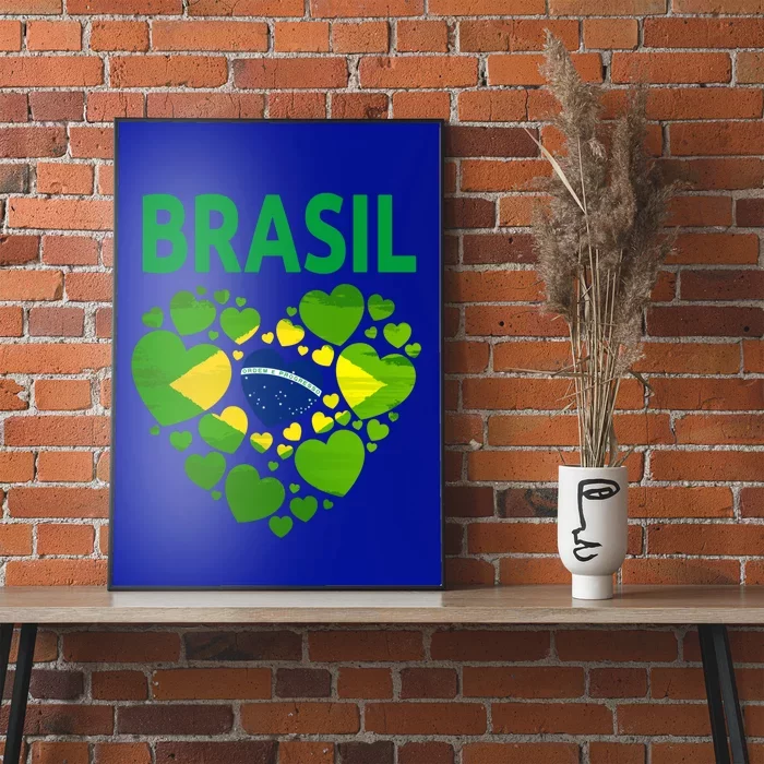 Brazilian Flag Heart Idea And Brazil Flag Heritage Gift Poster