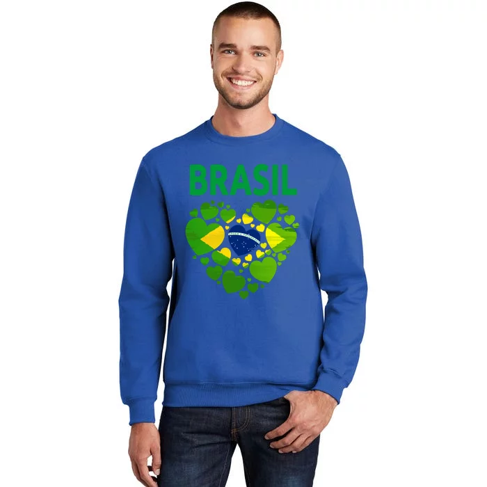 Brazilian Flag Heart Idea And Brazil Flag Heritage Gift Tall Sweatshirt