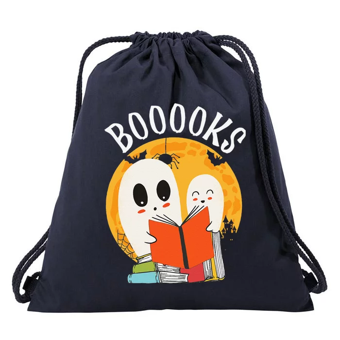 Boooks Funny Halloween Ghost Bookworm Spooky Season Reading Gift Drawstring Bag