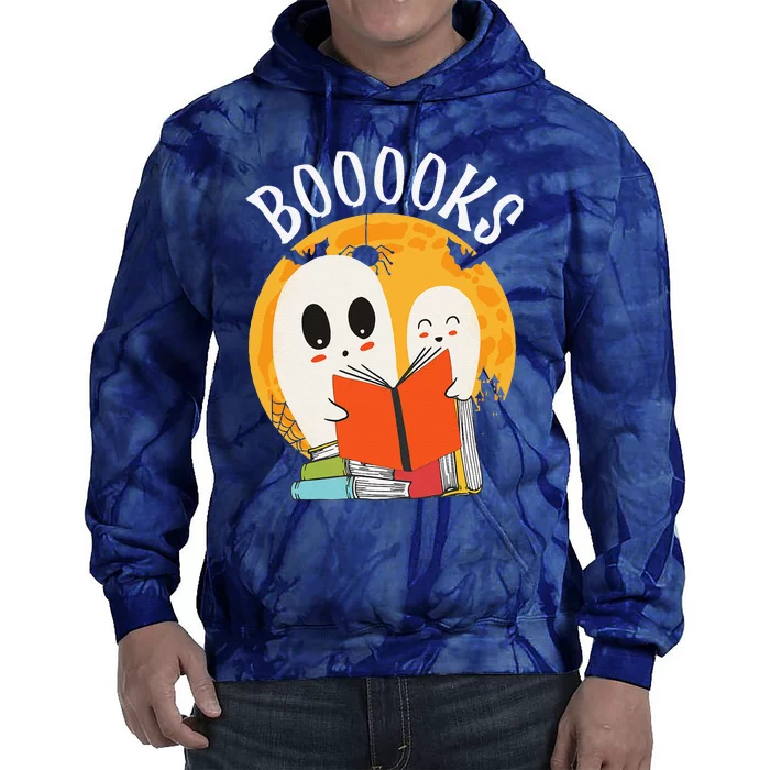 Boooks Funny Halloween Ghost Bookworm Spooky Season Reading Gift Tie Dye Hoodie