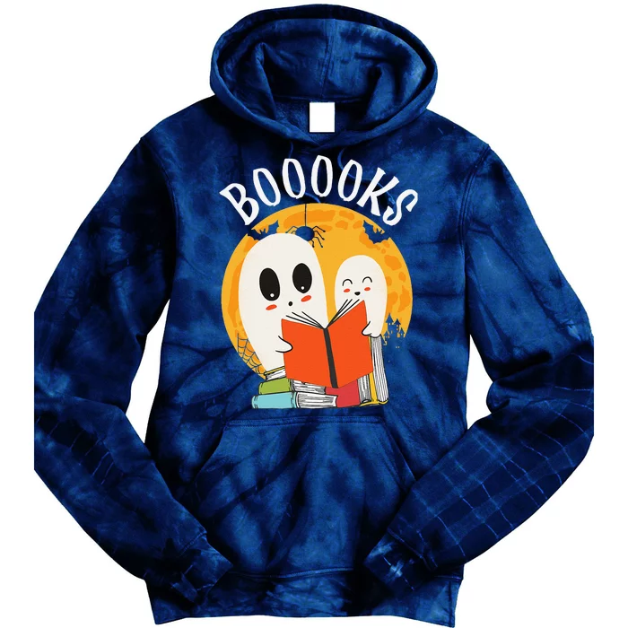 Boooks Funny Halloween Ghost Bookworm Spooky Season Reading Gift Tie Dye Hoodie