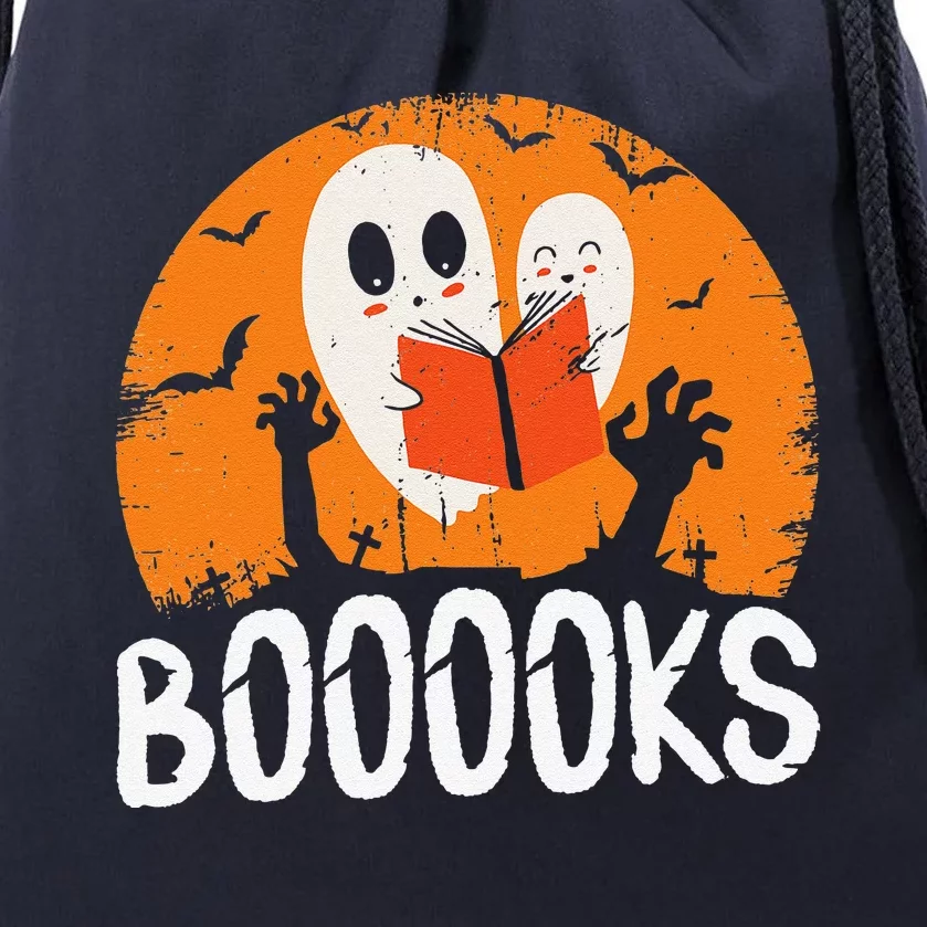 Boooks Funny Halloween Ghost Bookworm Spooky Season Reading Drawstring Bag