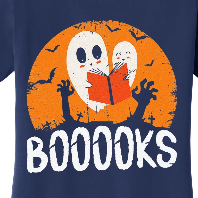 Boooks Funny Halloween Ghost Bookworm Spooky Season Reading Women's T-Shirt