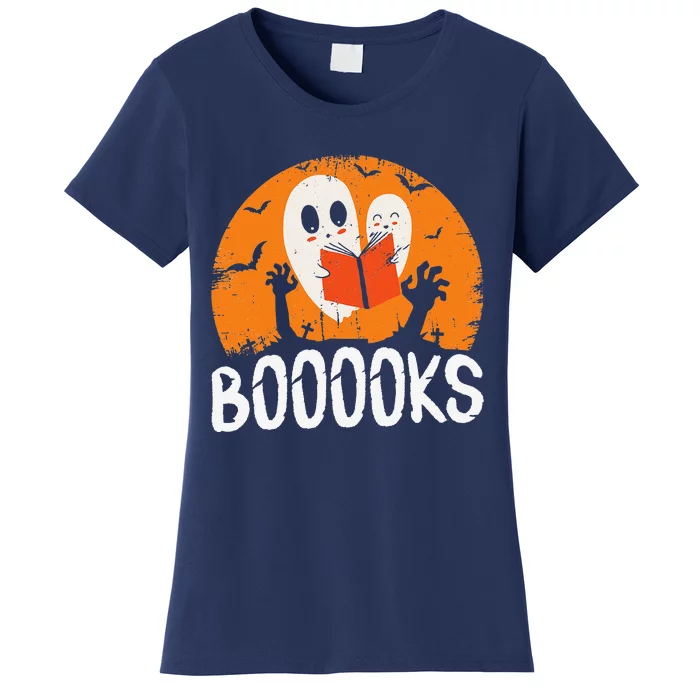 Boooks Funny Halloween Ghost Bookworm Spooky Season Reading Women's T-Shirt