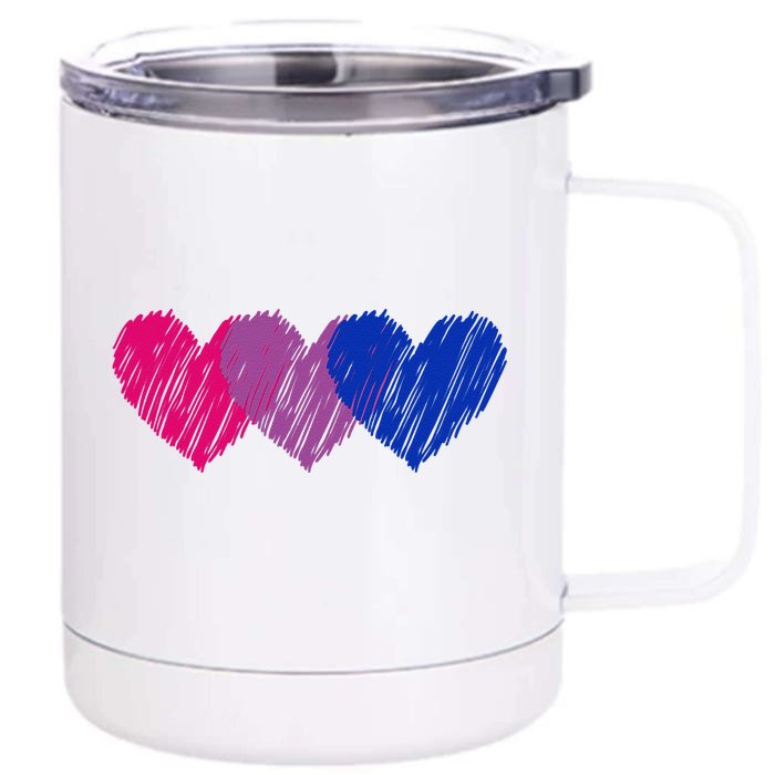 Bisexual Flag Hearts Love LGBT Bi Pride Co. Front & Back 12oz Stainless Steel Tumbler Cup