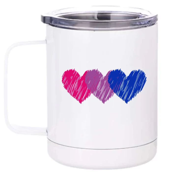 Bisexual Flag Hearts Love LGBT Bi Pride Co. Front & Back 12oz Stainless Steel Tumbler Cup