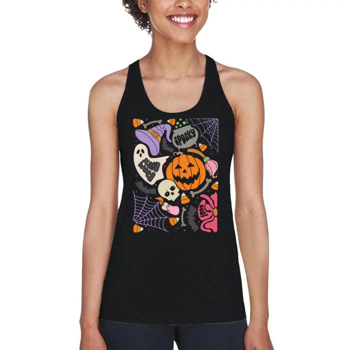 Boho Floral Halloween Spooky Season Women's Racerback Tank