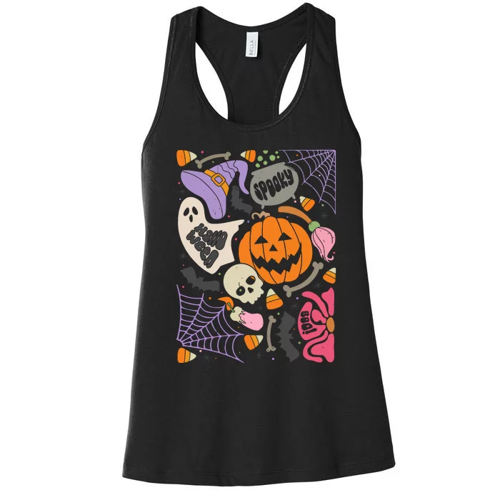 Boho Floral Halloween Spooky Season Women's Racerback Tank