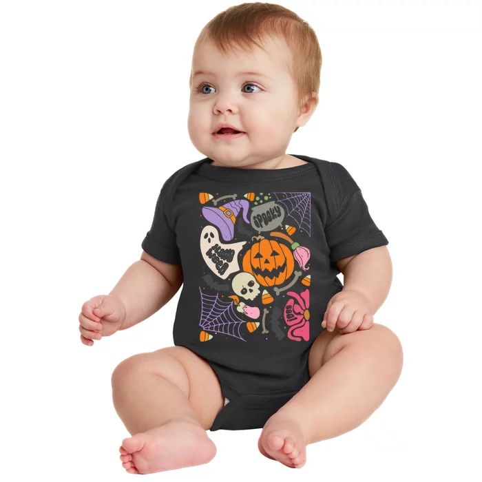 Boho Floral Halloween Spooky Season Baby Bodysuit