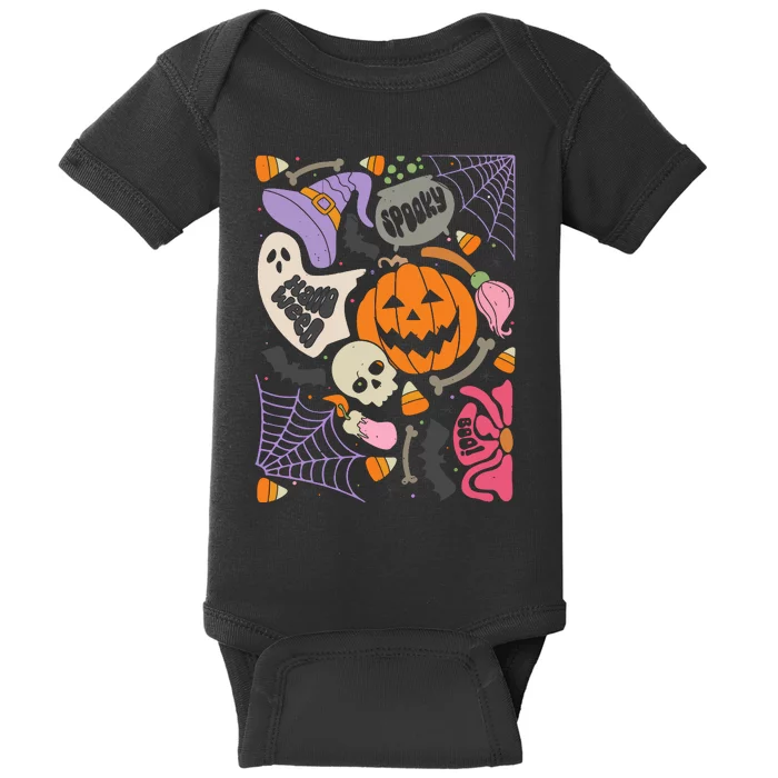 Boho Floral Halloween Spooky Season Baby Bodysuit