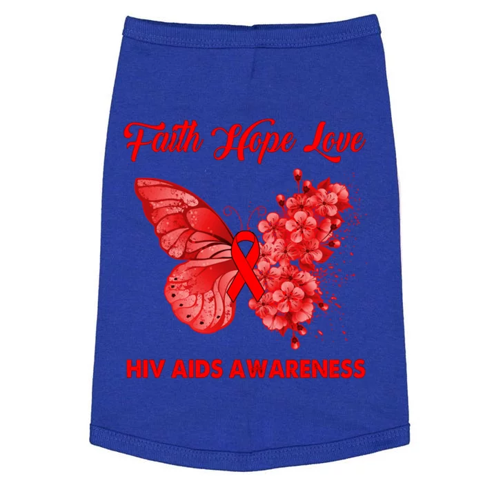 Butterfly Faith Hope Love Red Ribbon Hiv Aids Day Warrior Meaningful Gift Doggie Tank