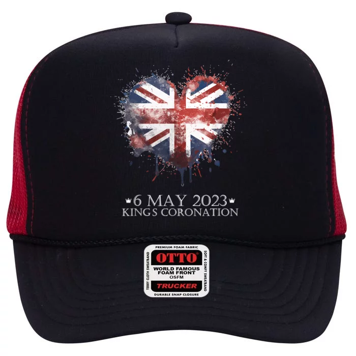 British Flag Heart King's Coronation. Union Jack Charles High Crown Mesh Trucker Hat