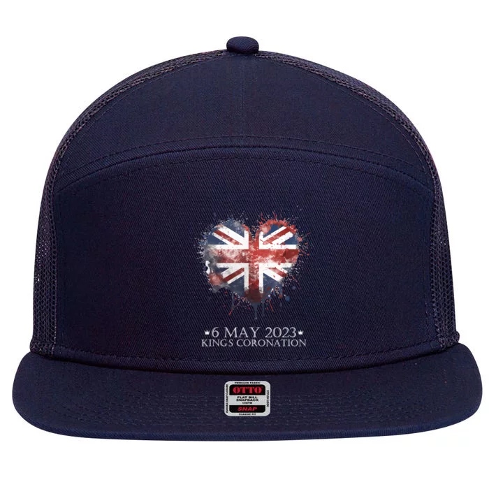 British Flag Heart King's Coronation. Union Jack Charles 7 Panel Mesh Trucker Snapback Hat