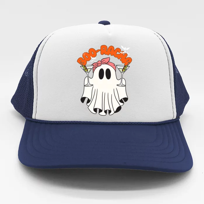 Booracha Funny Halloween Ghost Drinking Margarita Boo Racha Trucker Hat