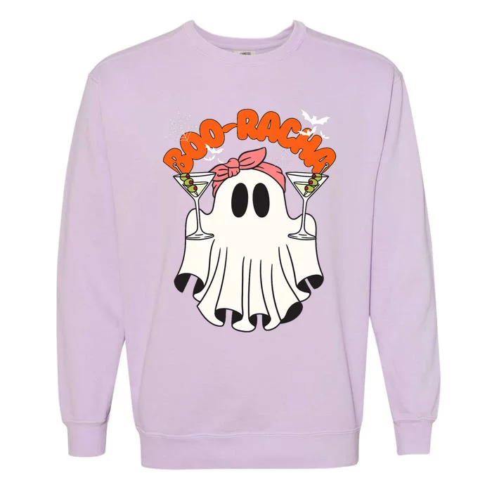 Booracha Funny Halloween Ghost Drinking Margarita Boo Racha Garment-Dyed Sweatshirt