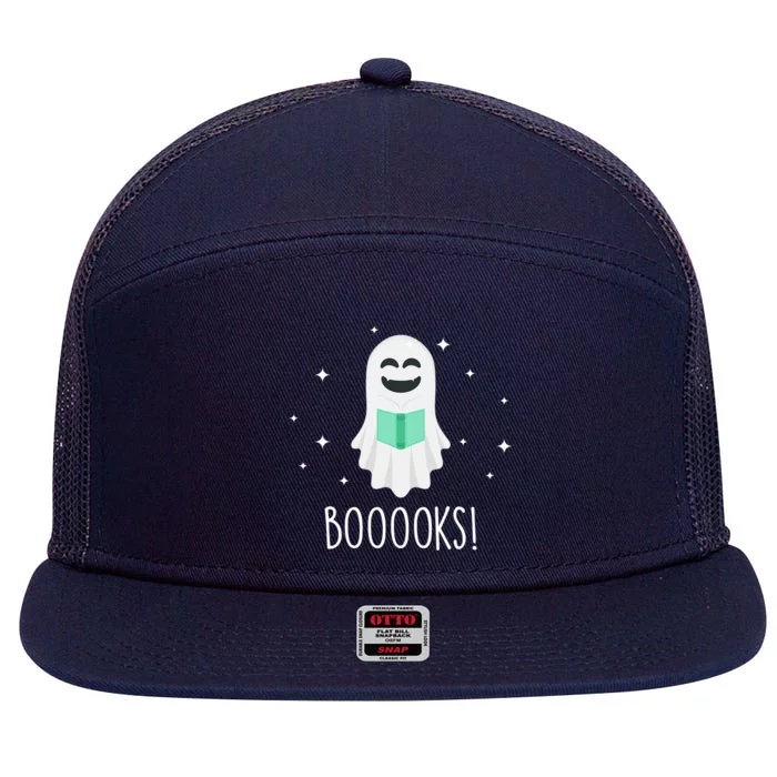 Booooks! Funny Halloween Cute Ghost Reading Books Great Gift 7 Panel Mesh Trucker Snapback Hat